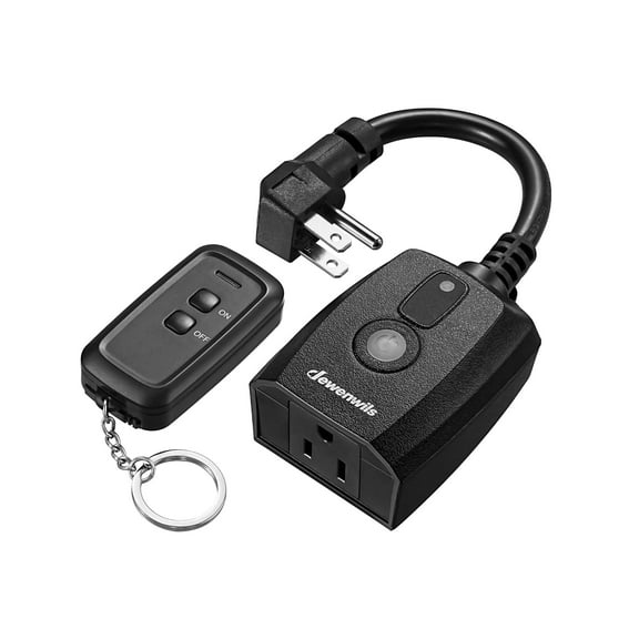 DEWENWILS 15A 125VAC Wireless Remote Control Outlet for Christmas– Nickel-Plated Copper Plugs, 433.92MHz RF Signal 100ft Range, CR2032 Battery Included