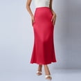 thumbnail image 2 of Tauxra Satin Maxi Skirt for Women, High-Waisted Pencil with Flared Hem, Solid-Color Ankle-Length Midi Skirt for Office or Cocktail Party, 2 of 7