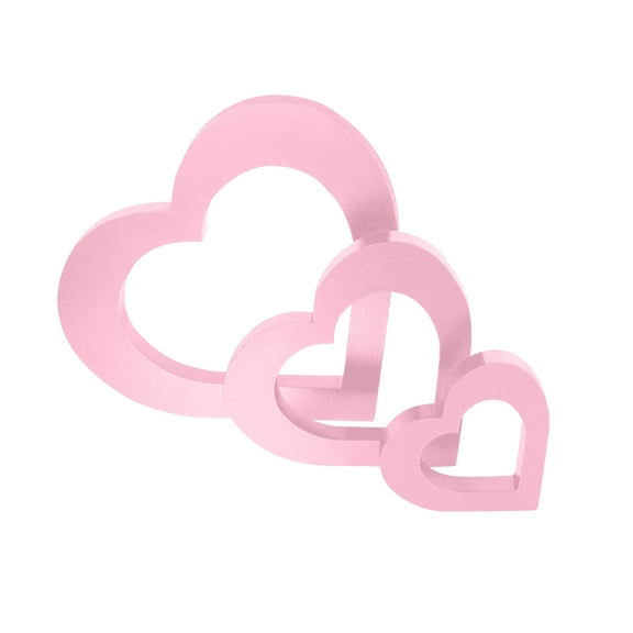 Wooden Heart Wall Art, Set of 3 Graduated Hearts for Valentine‘s Day Wall Decor, Bedroom, and Gallery Wall Arrangement Pink