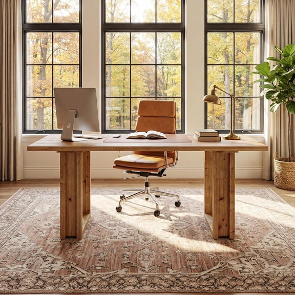 Tribesigns 63-Inch Solid Wood Executive Desk, Farmhouse Computer Table with Spacious Desktop for Home Office, Living Room, Brown