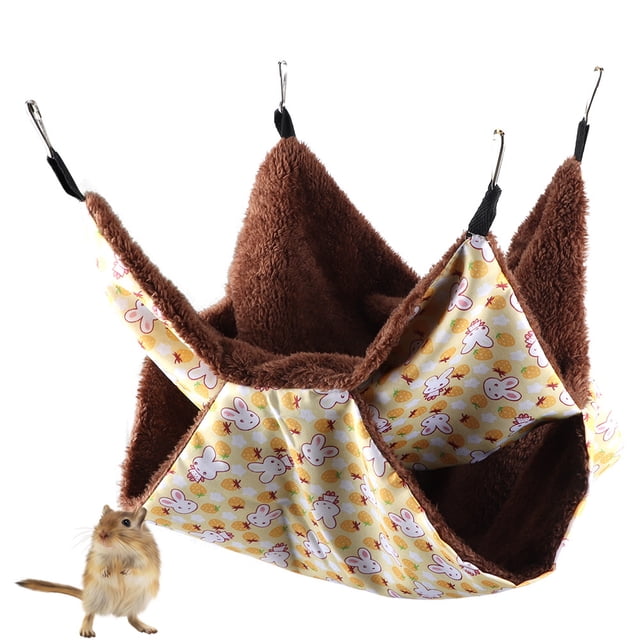 Cama colgante para mascotas, hamaca para mascotas de doble capa con conejo amarillo, saco de dormir colgante para mascotas, funcionalidad versátil Jadeshay A