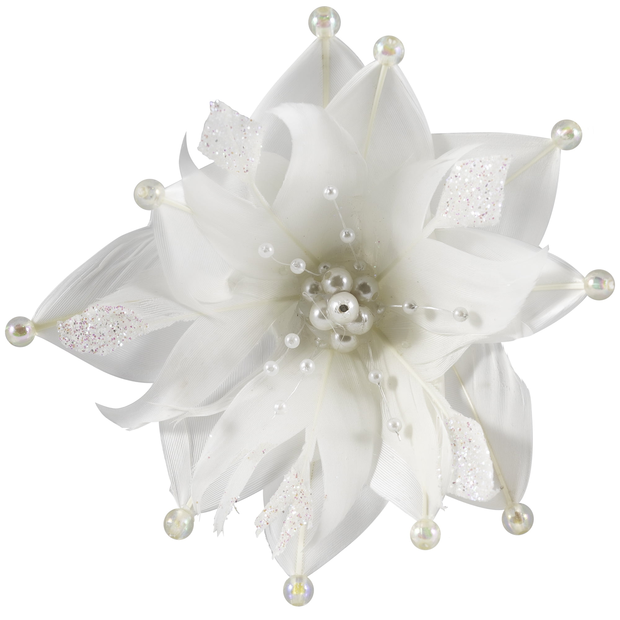 Northlight Beaded Feather Poinsettia Artificial Christmas Pick - 13.75" - White