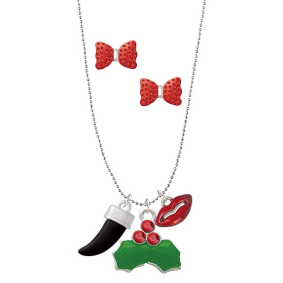 Delight Jewelry Black Sabre Tooth Christmas Kiss Charm Necklace and Stud Earrings