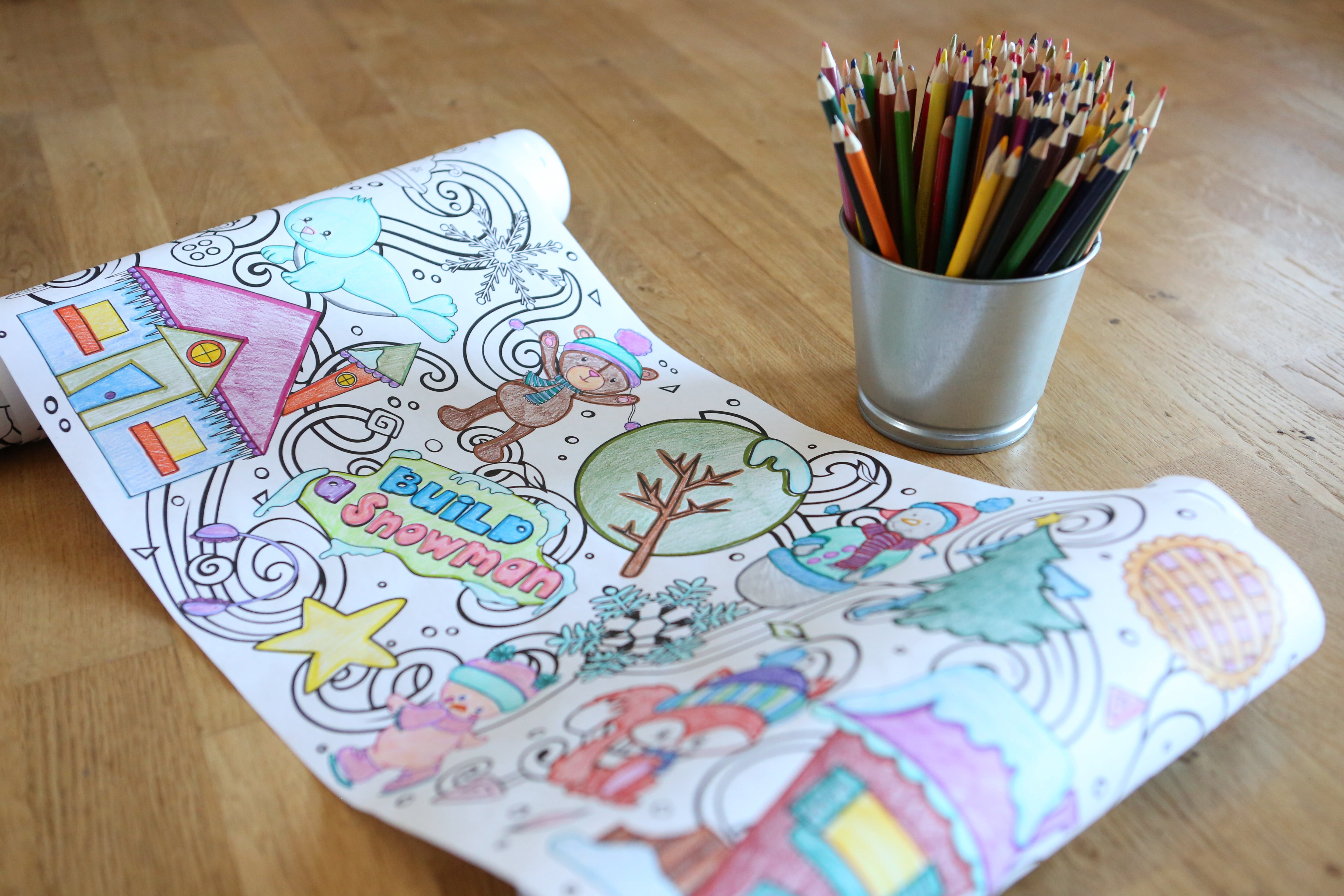 Coloring Paper Roll - 18-Foot Drawing Paper Roll for Kids and Adults, Use in Kids' Easel or as Giant Coloring Poster, Large Sheet with Durable Paper, Perfect for Parties, Classrooms & Work (Winter)