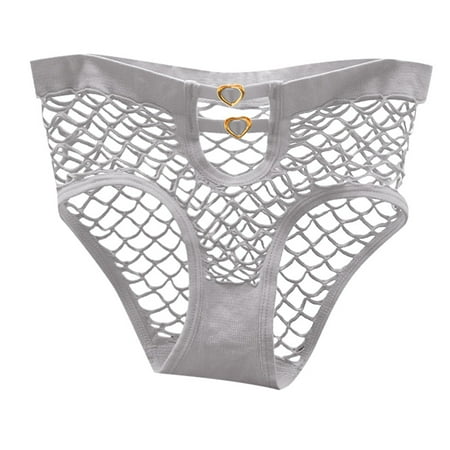 Icvfdpl Underwear For Women Hollowed Out Large Mesh Transparent Traceless Triangle Mid To Low Waisted Playful Transparent Cotton Casual Daily Women S Panties Grey Xl
