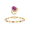 Gem Stone King 10.94 Ct Pink Created Sapphire 18K Yellow Gold Plated Silver Ring Bracelet Set