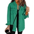 thumbnail image 2 of Kaprioy Womens Oversized Denim Jacket Casual Long Sleeve Denim Shirts Trendy Jean Jacket Fall Fashion Clothes Green, L, 2 of 5