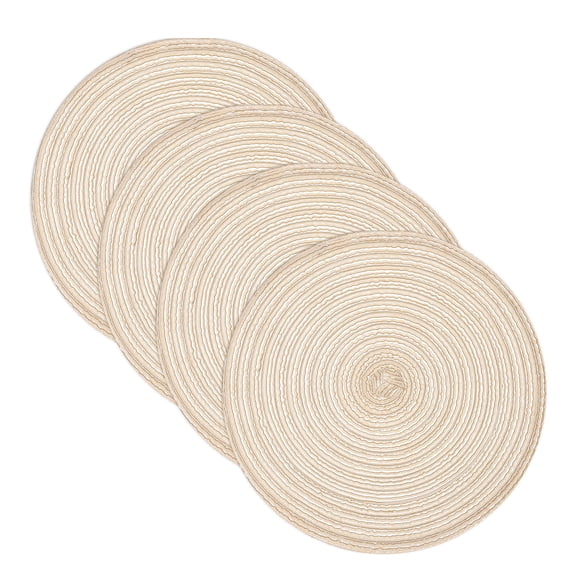 Uxcell 4 Pcs Round Woven Placemats, 11.8 Inch Braided Washable Placemat Heat Resistant Decorative Place Mat for Kitchen Dining Table Countertop, Beige