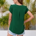 thumbnail image 4 of Blusas sueltas informales para mujer, blusas de verano de Color puro con escote en V dividido y manga corta de pétalos, color verde XXL, 4 of 6