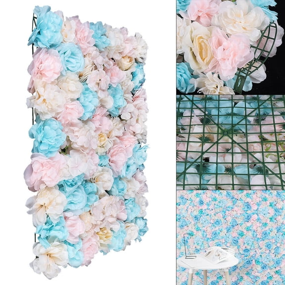 Miumaeov 12Pcs Silk Artificial Flower Wall Panels Pink and Azure Wedding Rose Backdrop Mat 24 x 16in