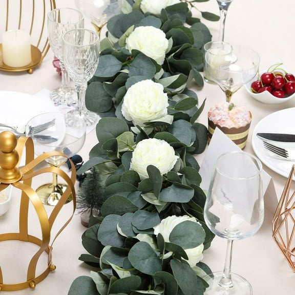 BalsaCircle 48" Frosted Green Artificial Eucalyptus Leaves Silk Ranunculus Flowers Greenery Garland Party Decorations