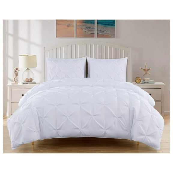 YOSITiuu Berlin 3-Piece Pintuck Pinch Pleat Comforter Set (King, White)