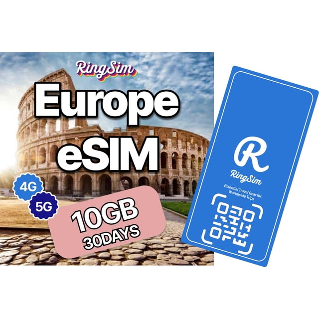 eSIM Ringsim Europa 10 GB 30 días 5G 4G LTE con hotspot