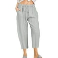 thumbnail image 2 of Capreze Capri Pants for Women Straight Leg Pants Casual Drawstring High Waist Crop Pants with Pockets Light Gray S, 2 of 3