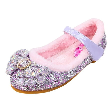 Kureaily Girl PU Sequins Shoes Children Silver Performance Shoes Toddler Shoes Girl Size 6 Girls Size 4 Boots 4.5-5 Years