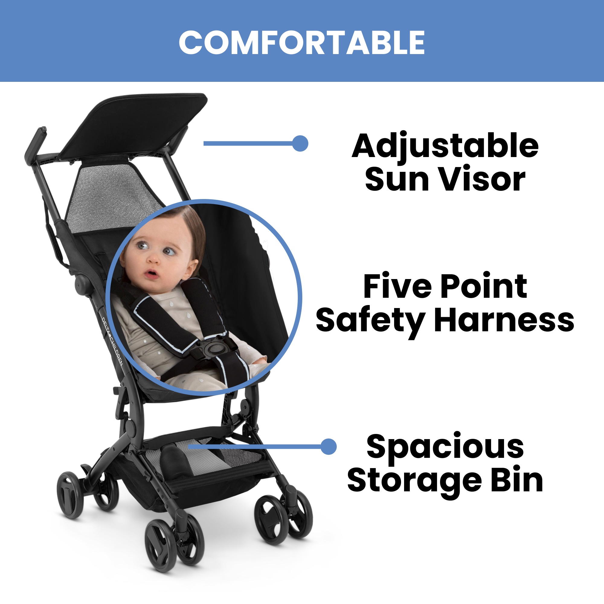 Delta Children The Clutch Lightweight Stroller, Black photo 7