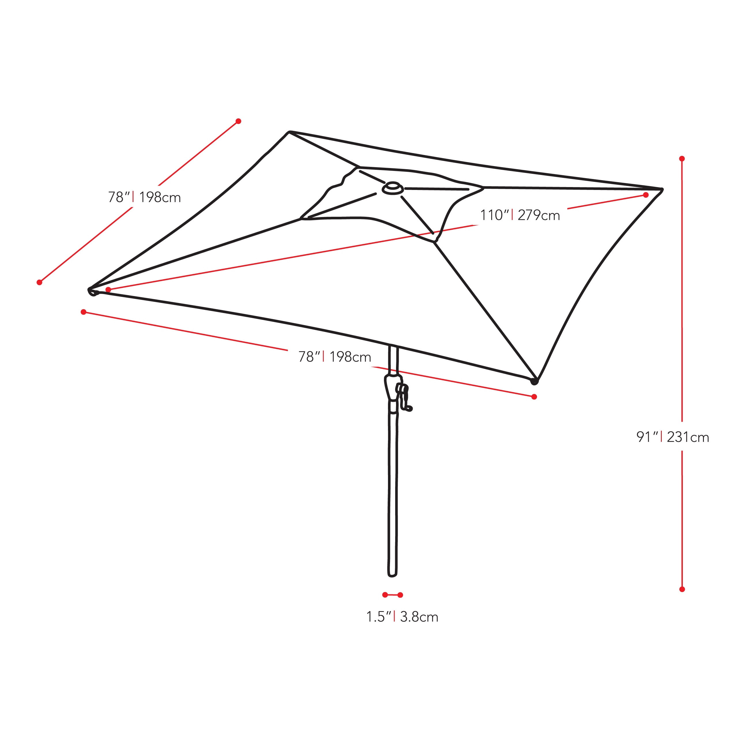 Parasol de marché carré inclinable CorLiving 1,98 m x 1,98 m avec structure en acier et toile résistante, vert forêt