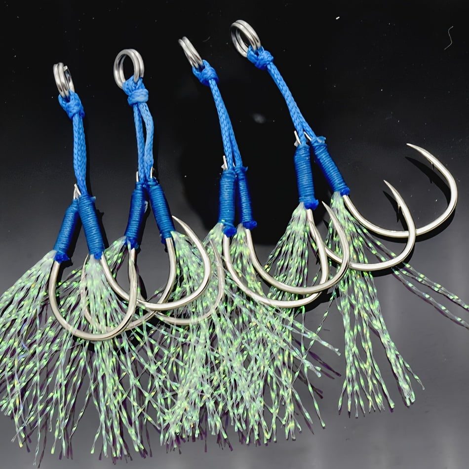 40 pcs/20 pairs of tied hair hooks for boat fishing, trolling, sea fishing, and lure hooks, blood channel iron plate double hooks. Tackle Box, for freshwater and saltwater,14#, 15#, 16#, 18#, 20#