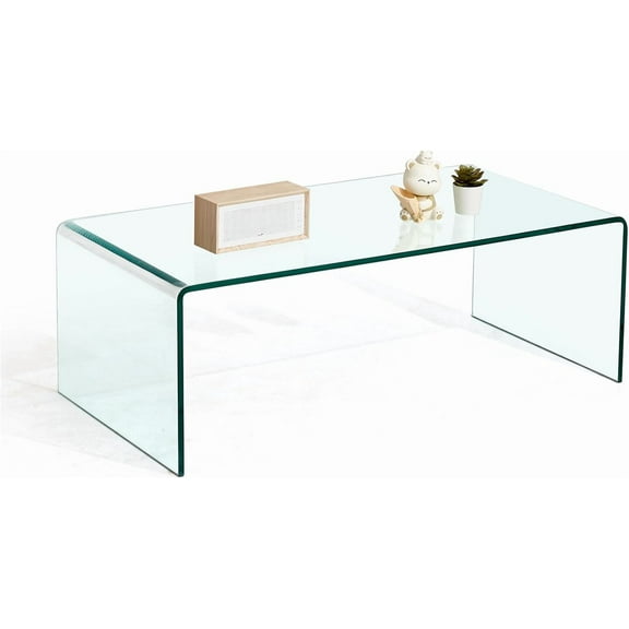 Clear Glass Coffee Table, Modern Tempered Glass Small Coffee Tables 39.4" L x 19.7" W x 13.78" H, Easy to Clean Centerpiece for Living Room (Clear1 39.4")