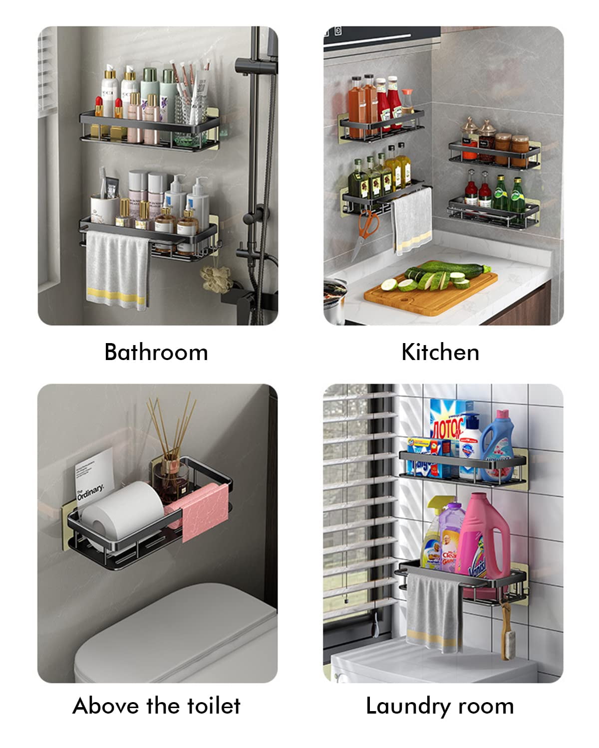 ANRUI Shower Shelves, No Drill Adhesive Shower Shelves, Self Adhesive  Bathroom Shelves for Bathroom, Washroom, Kitchen, White,12.5 * 4.3 * 1.8  Inch
