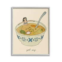 Stupell Industries Girl Bathing in Soup Food & Beverage Painting Gray Framed Art Print Wall Art, 24 x 30