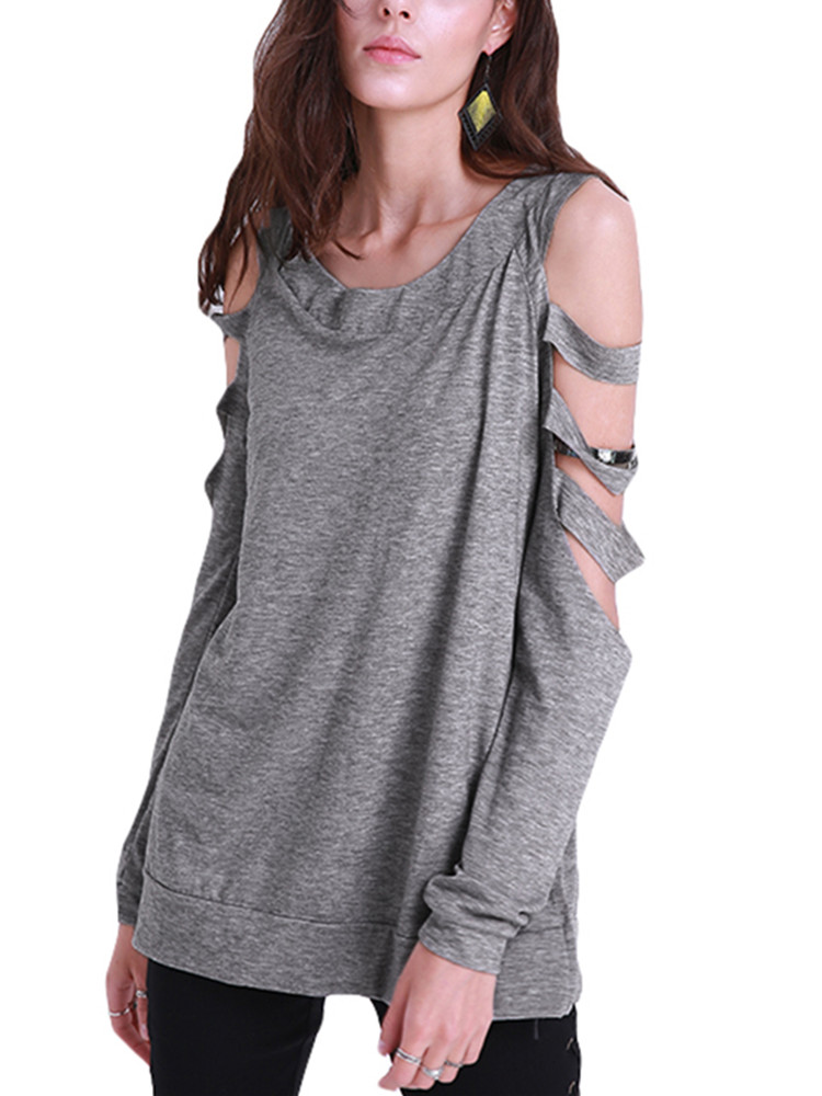 shoulder cut out long sleeve top