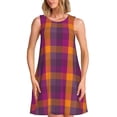 thumbnail image 1 of Balery Orange and Purple Plaid Vestidos de verano para mujer con estampado: vestido holgado sin mangas, vestido playero informal y cómodo para días calurosos., 1 of 7