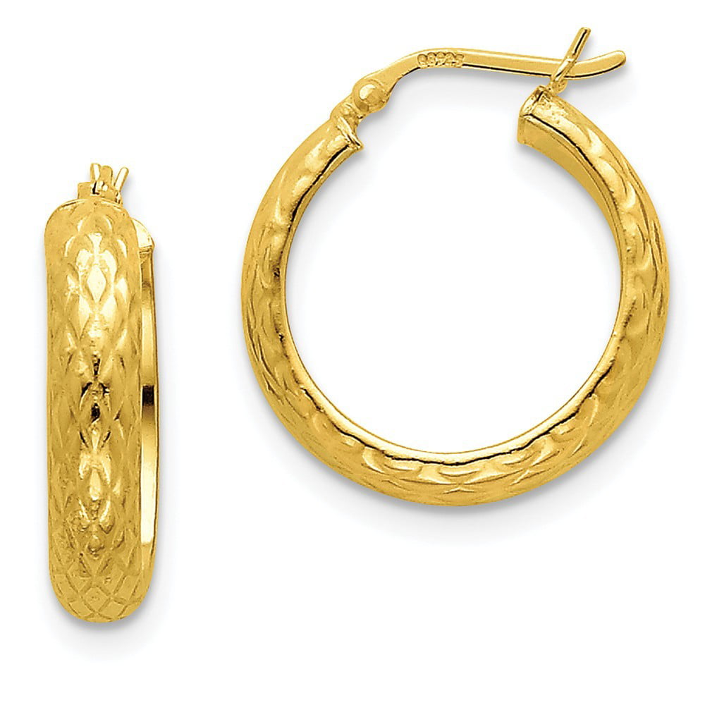 Jewels By Lux Sterling Silver Gold-flashed Patterned 25mm Hoop Earrings 