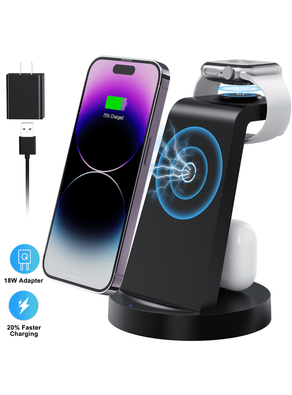 ETEPEHI 3 in 1 Charging Station for iPhone, Wireless Charger for iPhone 15 14 13 12 11 X Pro Max & for Apple Watch - Charging Stand Dock for AirPods