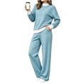 thumbnail image 3 of Plus Size Matching Sets Mock‑Layer Striped Long‑Sleeve Top and High‑Waist Wide‑Leg Pants Sizes S-5XL, 3 of 6