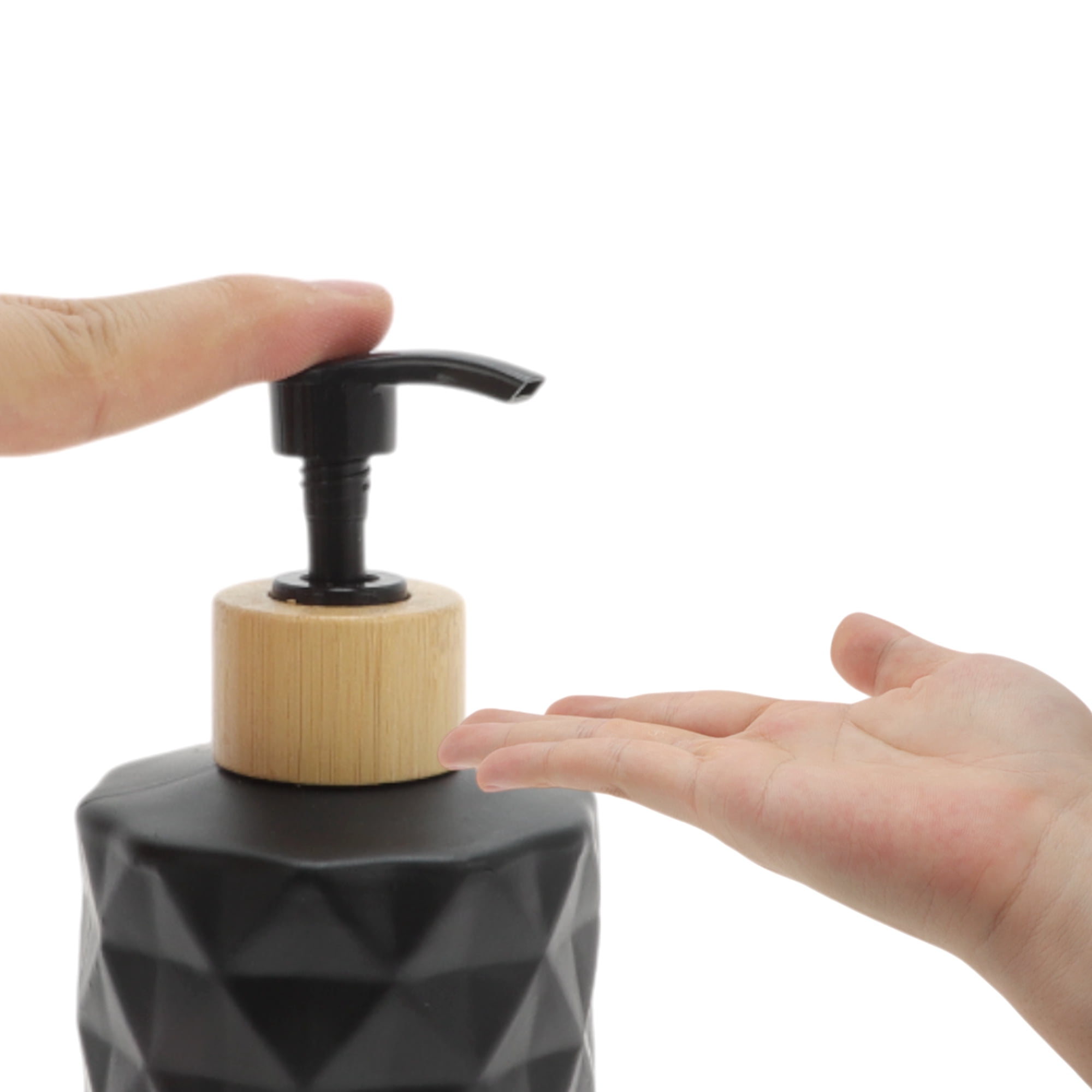 Unique Bargains 1 Pc Round Bottom Diamond Pattern Soap Dispenser 11.16oz Black