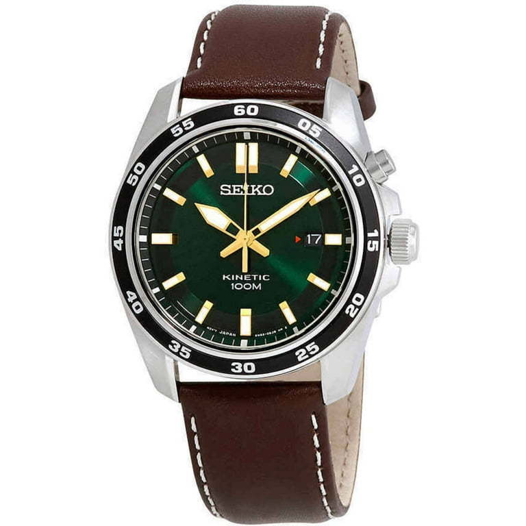 Seiko SKA791 Men's Kinetic Quartz Watch with Green Dial and Brown