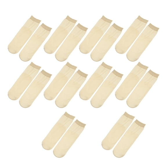 Vocoste 10 Pair Women Lace Socks Anti-Slip Breathable Sheer Ankle Socks Nylon Beige