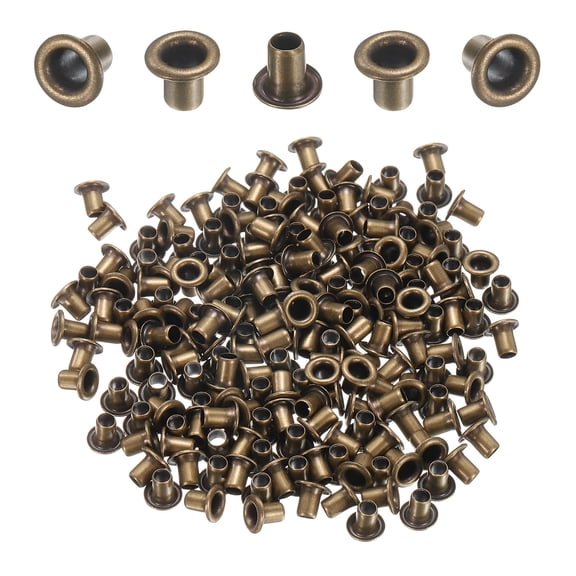 Uxcell 200Pcs Grommets Eyelets 2mm 1/9 Inch Brass Eyelets Kit for Fabric Curtain Tarps Leather Belt Shoes Bag DIY, Brown