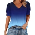 thumbnail image 2 of Vmvidoty Women Blouses Dressy Casual Summer Short Sleeve Shirts V Neck Ombre Tunic Tops Blue S, 2 of 5