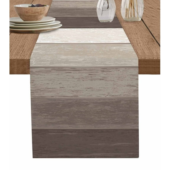 Ldtrchee Brown Beige Ombre Table Runner 72 Inches, Farmhouse Vintage Wooden Striped Bed Runner Dresser Scarves Tabletop for Indoor Outdoor Parties/Ceremony/Banquet, 18" x 72"