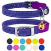 Leather Cat Collar Breakaway Safety Collars Elastic Strap for Small Cats Kitten with Bell, Purple