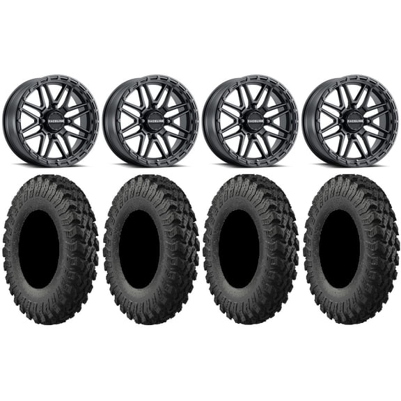 Raceline Krank XL 18" Wheels Black 35" MotoRally Tires Can-Am Maverick X3 / Honda Pioneer 1000 / Talon