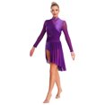 thumbnail image 3 of Sholeno  Womens Lyrical Dance Dress Rhinestone Long Sleeve Skirted Leotard Figure Ice Skating Dancing Purple XL, 3 of 7