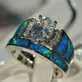 thumbnail image 4 of Blue Opal Oval Cz Band Women's White Gold Filled Engagement Rings Set Size 5-10, 4 of 5