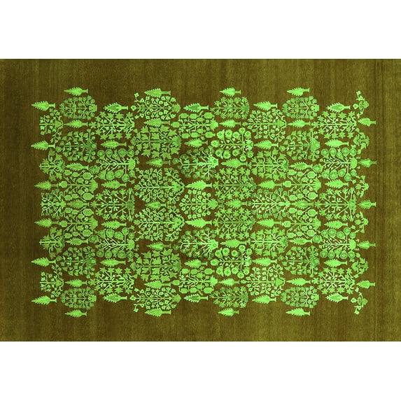 Ahgly Company Indoor Rectangle Oriental Green Industrial Area Rugs, 4' x 6'
