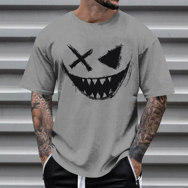 Blusas y camisas de manga corta con cuello redondo para hombre, blusas casuales de verano a la moda con cuello redondo y estampado para hombre.