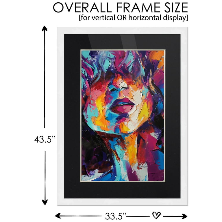 32x42 White Picture Frame with 29.5x39.5 Black Mat Opening for 30x40 Image, 0.75 inch Border, UV, Size: 30 x 40