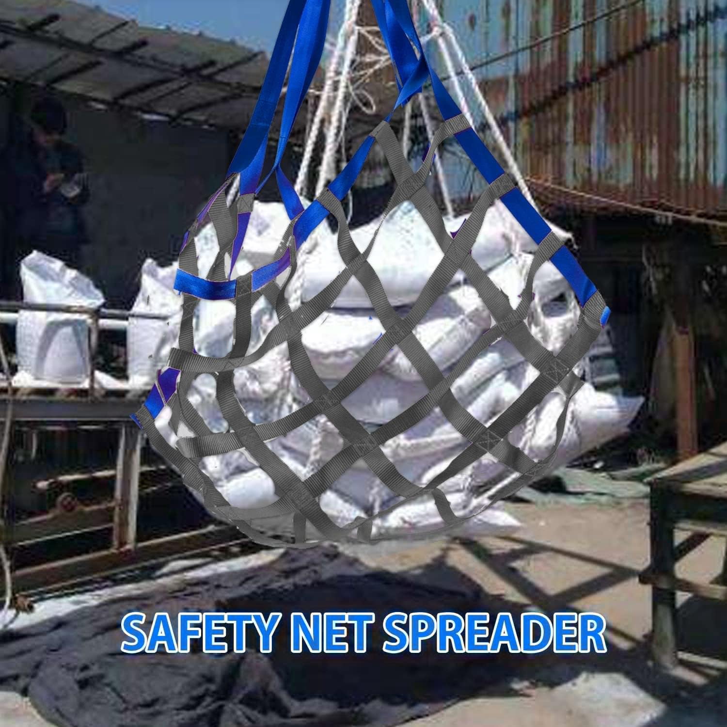 Safety Cargo Lifting Net Straps, Flat Nylon Sling Hoisting Net, Loading Heavy Objects 10cm Square Mesh Tear Resistance for Construction Rigging Moving Towing Work Gear Black (4.92' x 4.92')