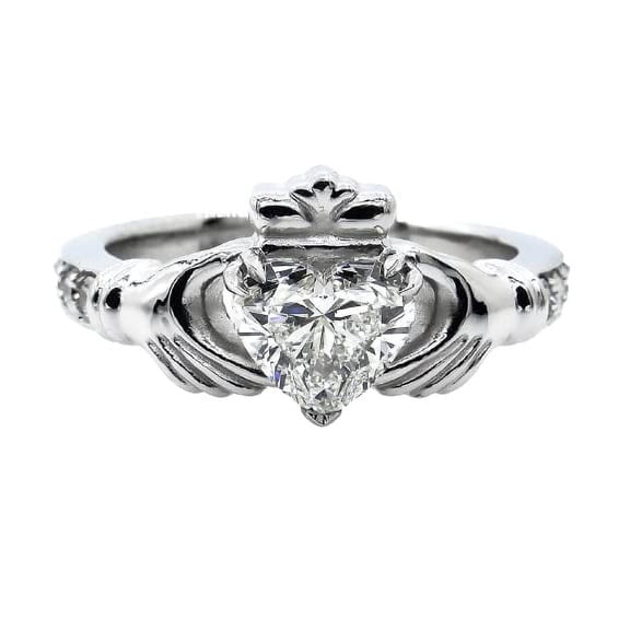 HeartsAndYou 2ct Heart Cut Moissanite Solitaire Engagement Claddagh Ring 18k White Gold over Silver
