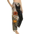 thumbnail image 2 of Daiia Black Cat in Wildflowers Women's Sleep Pant with Pockets and Drawstring,Pajama Pants-Small, 2 of 9