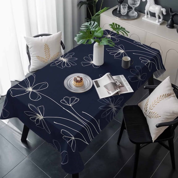 Navy Blue Table Cloth Waterproof Tablecloths, Spring Flora Tablecloth Dining Table Cover for Kitchen Party Tabletop Outdoor, Rectangle Tablecloth 60x120 Inch
