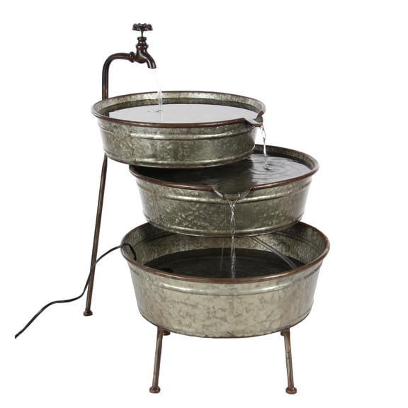 DecMode Gray Adjustable Tiered Bowl Faucet Fountain Indoor Outdoor Decor
