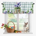 thumbnail image 2 of Valance for Windows,Spring Easter Bunnies Valances Curtain Rod Pocket Valance for Kitchen Bedroom Living Room Bathroom,Country Flowers Blue Plaid Short Curtains Window Treatment 42x12in, 2 of 9