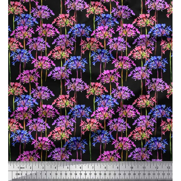 Soimoi Cotton Duck Fabric Periwinkle Floral Print Fabric by the Yard 42 Inch Wide